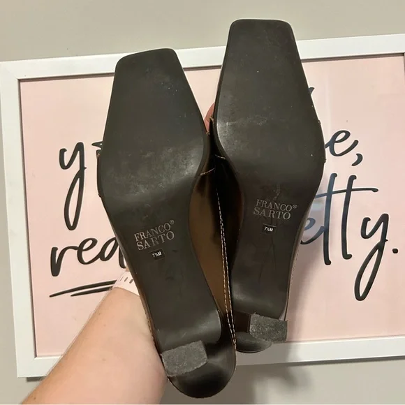 Franco Sarto Vintage Metallic Bronze Gold Leather 3 in Kitten Heel Women’s 7.5 - Picture 4 of 8